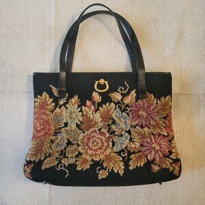 Vintage Morris Moskowitz Garland Tapestry Handbag with brass feet